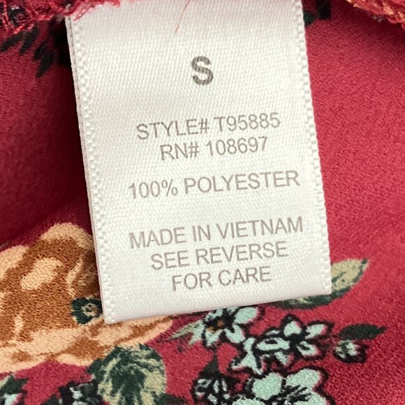 Alice Blue S Stitch Fix Burgundy Floral Print Chiffon Strappy V-Neck Blouse Top - Picture 5 of 5
